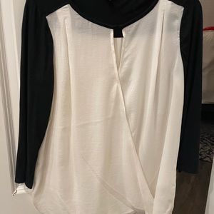 Black and white crossover blouse